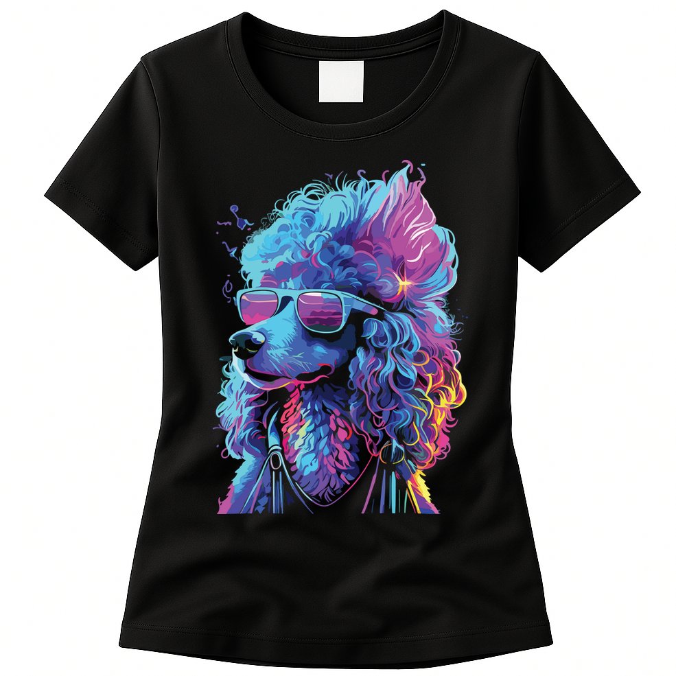Funny Poodle Colorful Poodle Wearing Sunglasses Womens T-Shirt