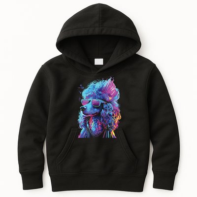 Funny Poodle Colorful Poodle Wearing Sunglasses Kids Hoodie