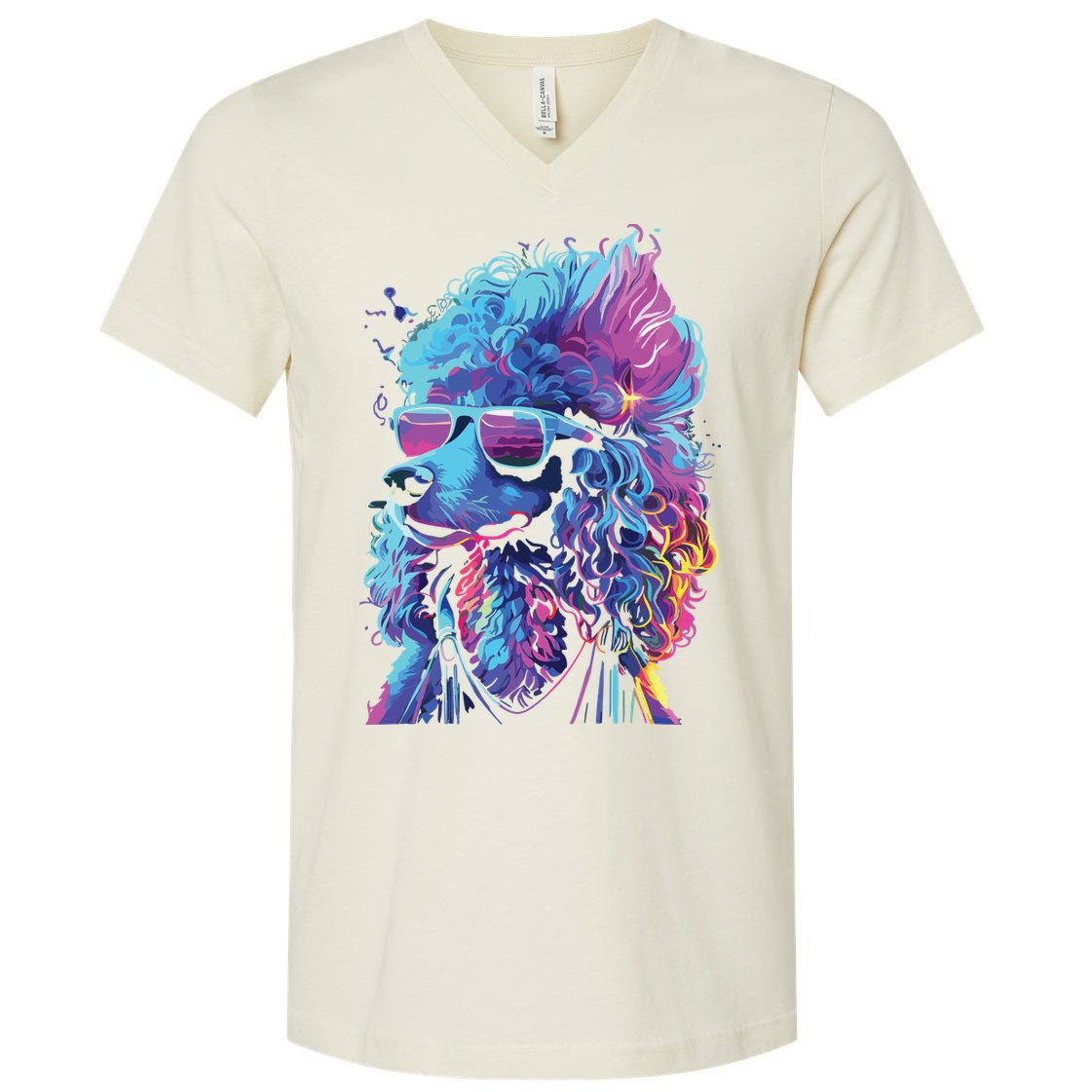 Funny Poodle Colorful Poodle Wearing Sunglasses V-Neck T-Shirt