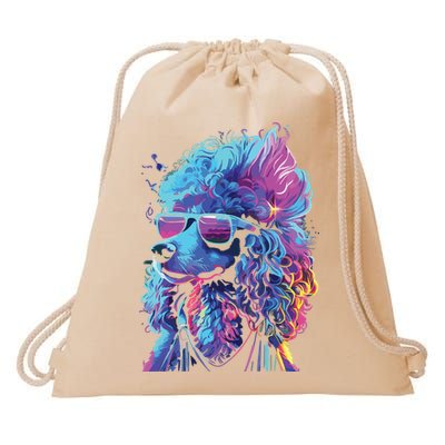 Funny Poodle Colorful Poodle Wearing Sunglasses Drawstring Bag