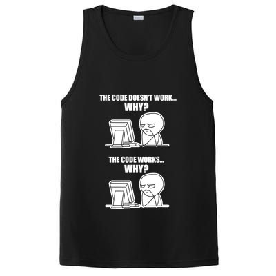 Funny Programmer Code Works Why Meme Tee PosiCharge Competitor Tank