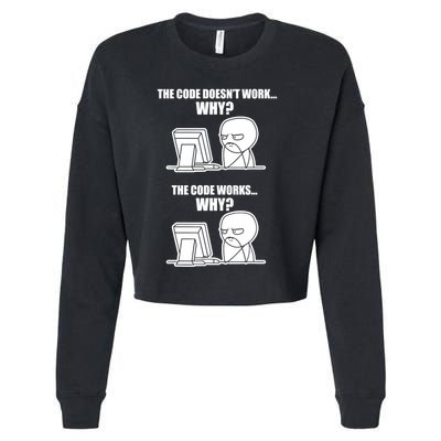 Funny Programmer Code Works Why Meme Tee Cropped Pullover Crew