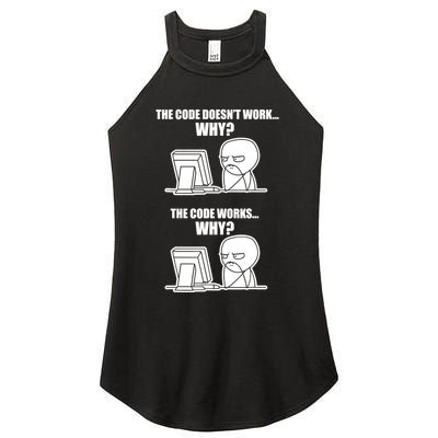 Funny Programmer Code Works Why Meme Tee Women's Perfect Tri Rocker Tank