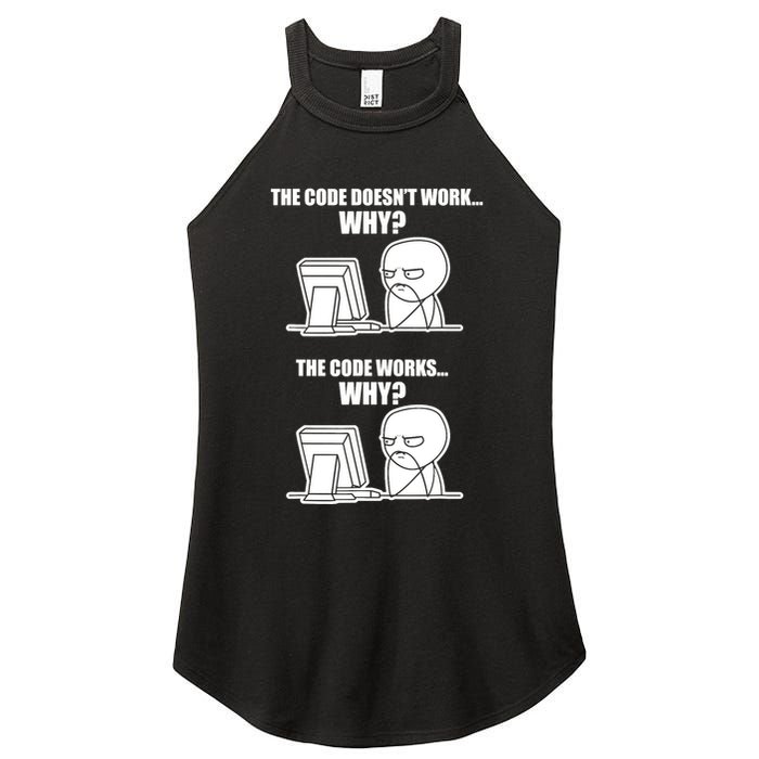Funny Programmer Code Works Why Meme Tee Women's Perfect Tri Rocker Tank