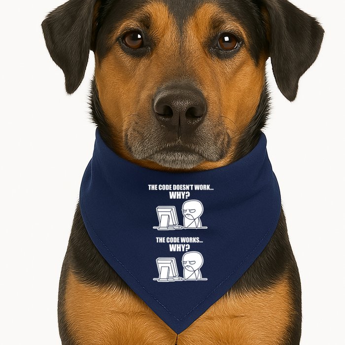 Funny Programmer Code Works Why Meme Tee USA-Made Doggie Bandana