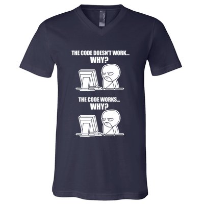 Funny Programmer Code Works Why Meme Tee V-Neck T-Shirt