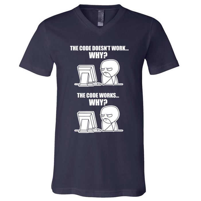 Funny Programmer Code Works Why Meme Tee V-Neck T-Shirt