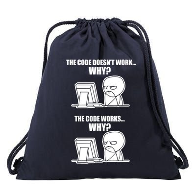 Funny Programmer Code Works Why Meme Tee Drawstring Bag
