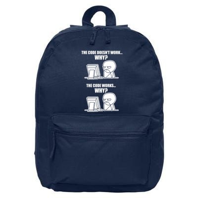 Funny Programmer Code Works Why Meme Tee 16 in Basic Backpack