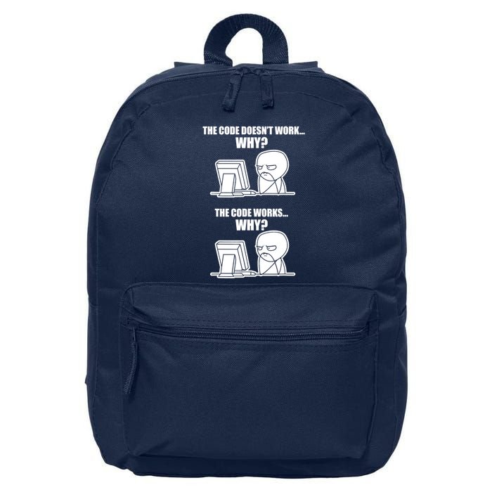 Funny Programmer Code Works Why Meme Tee 16 in Basic Backpack