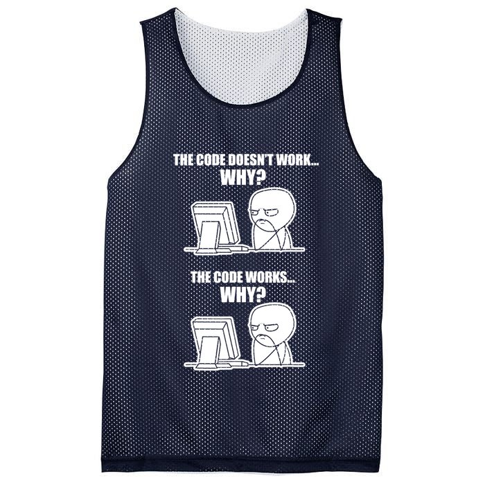 Funny Programmer Code Works Why Meme Tee Mesh Reversible Basketball Jersey Tank