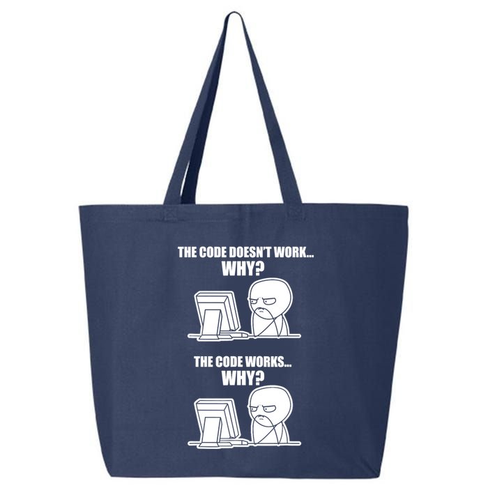 Funny Programmer Code Works Why Meme Tee 25L Jumbo Tote
