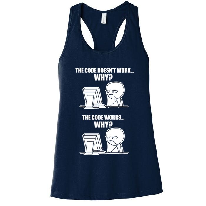 Funny Programmer Code Works Why Meme Tee Womens Tank Top