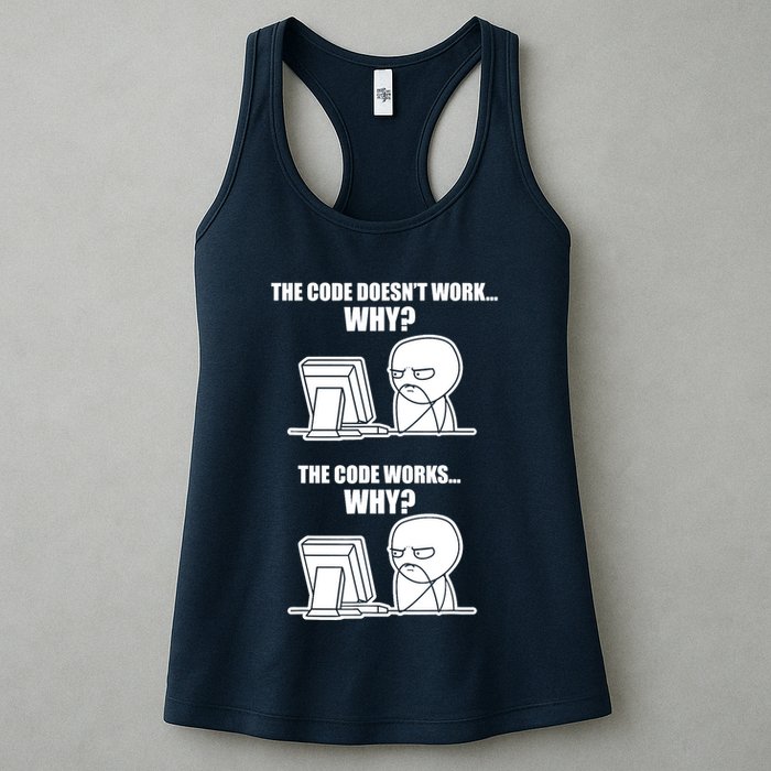 Funny Programmer Code Works Why Meme Tee Womens Tank Top