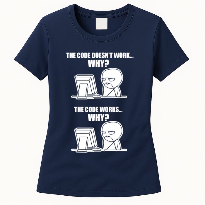 Funny Programmer Code Works Why Meme Tee Womens T-Shirt