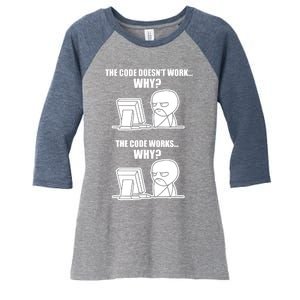 Funny Programmer Code Works Why Meme Tee Women's Tri-Blend 3/4-Sleeve Raglan Shirt