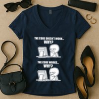 Funny Programmer Code Works Why Meme Tee Women's V-Neck T-Shirt