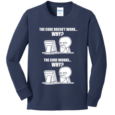 Funny Programmer Code Works Why Meme Tee Kids Long Sleeve Shirt