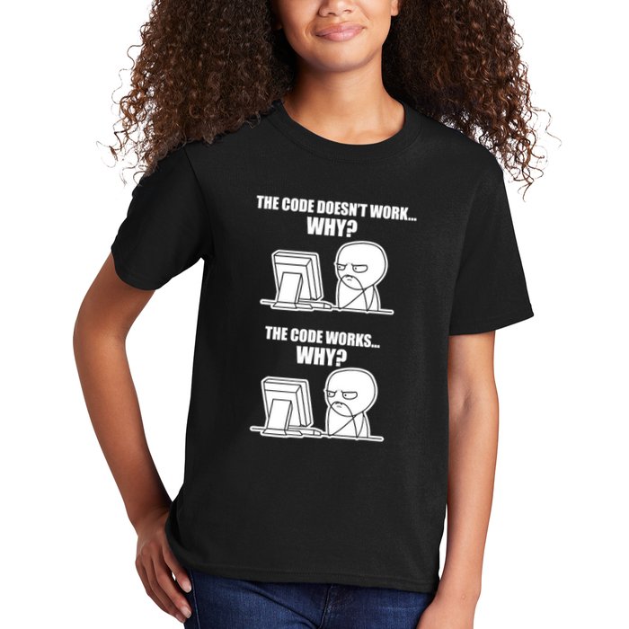 Funny Programmer Code Works Why Meme Tee Kids T-Shirt