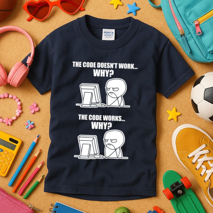 Funny Programmer Code Works Why Meme Tee Kids T-Shirt