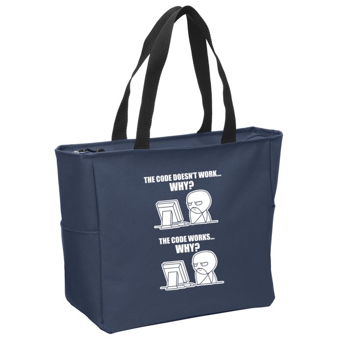 Funny Programmer Code Works Why Meme Tee Zip Tote Bag