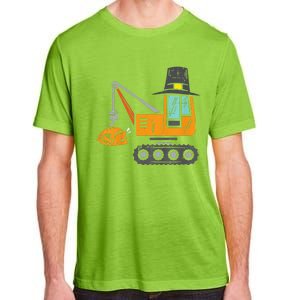 Funny Pilgrim Crane Turkey Thanksgiving Truck Adult ChromaSoft Performance T-Shirt