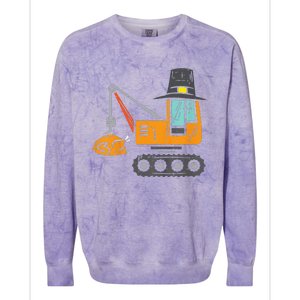 Funny Pilgrim Crane Turkey Thanksgiving Truck Colorblast Crewneck Sweatshirt