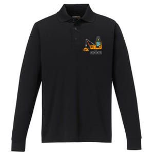 Funny Pilgrim Crane Turkey Thanksgiving Truck Performance Long Sleeve Polo