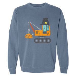 Funny Pilgrim Crane Turkey Thanksgiving Truck Garment-Dyed Sweatshirt