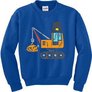 Funny Pilgrim Crane Turkey Thanksgiving Truck Kids Sweatshirt