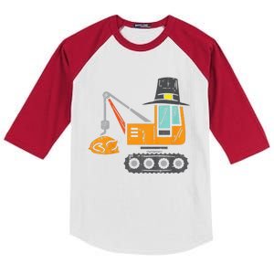 Funny Pilgrim Crane Turkey Thanksgiving Truck Kids Colorblock Raglan Jersey