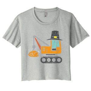 Funny Pilgrim Crane Turkey Thanksgiving Truck Women's Crop Top Tee