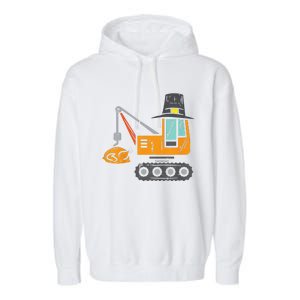 Funny Pilgrim Crane Turkey Thanksgiving Truck Garment-Dyed Fleece Hoodie