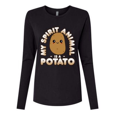 Funny Potato Cute Kawaii My Spirit Animal Is A Potato Womens Cotton Relaxed Long Sleeve T-Shirt