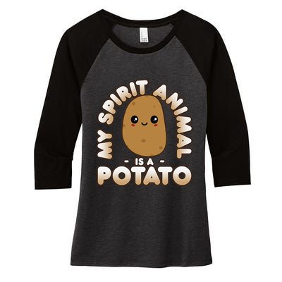 Funny Potato Cute Kawaii My Spirit Animal Is A Potato Women's Tri-Blend 3/4-Sleeve Raglan Shirt