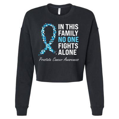Family Prostate Cancer Awareness Light Blue Ribbon Survivor Cropped Pullover Crew