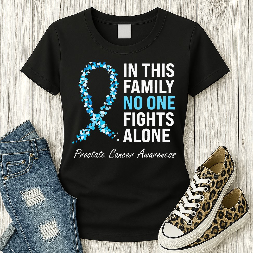 Family Prostate Cancer Awareness Light Blue Ribbon Survivor Womens T-Shirt