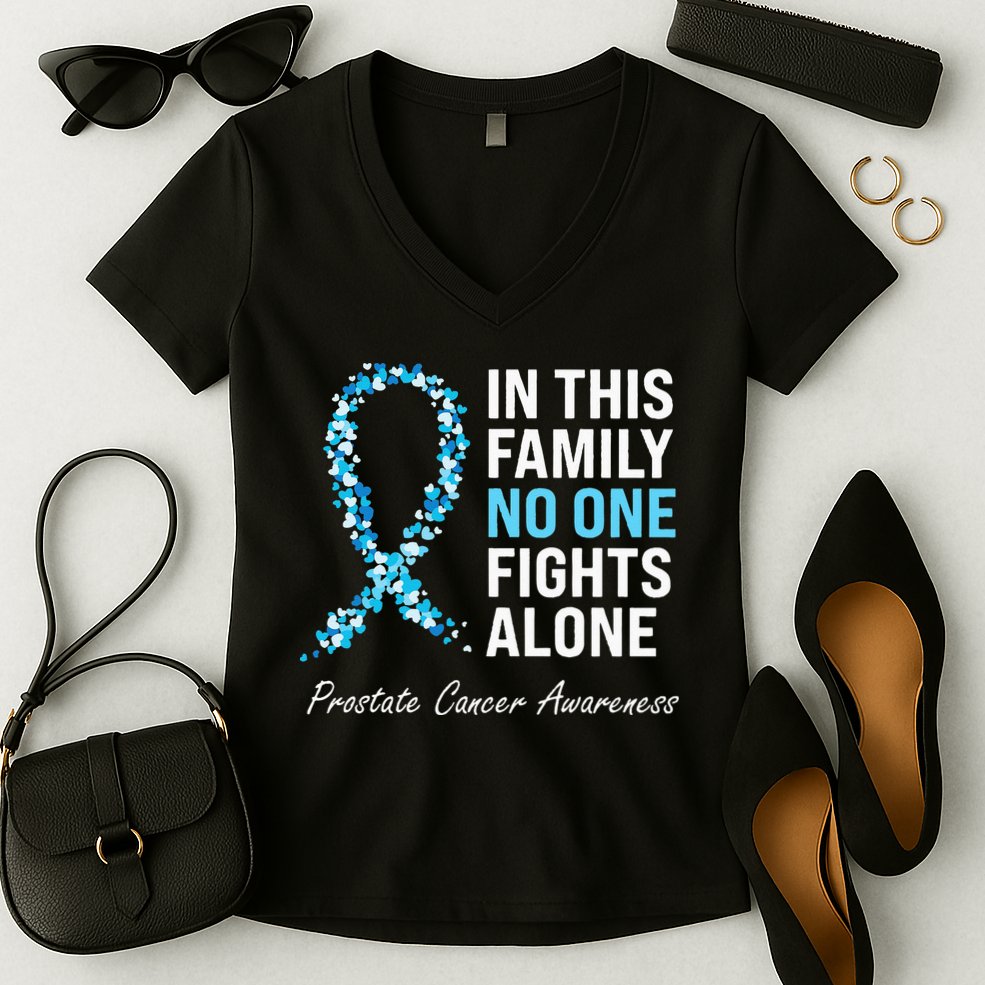 Family Prostate Cancer Awareness Light Blue Ribbon Survivor Women's V-Neck T-Shirt