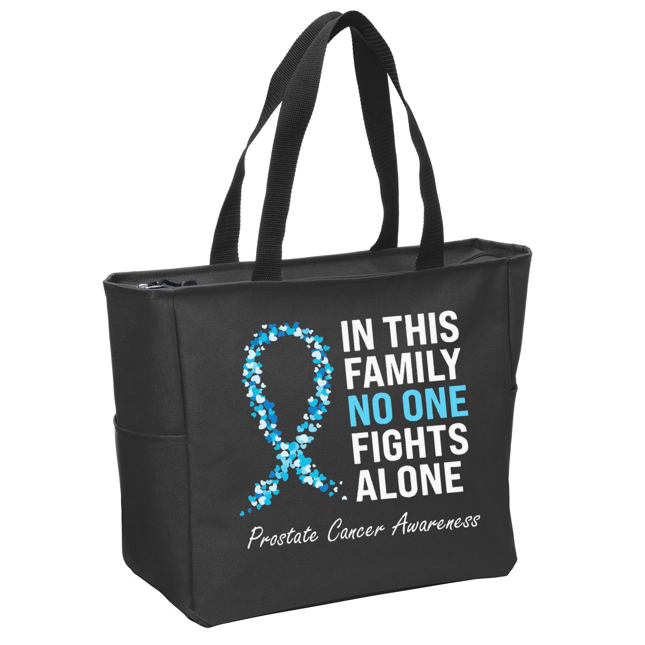Family Prostate Cancer Awareness Light Blue Ribbon Survivor Zip Tote Bag