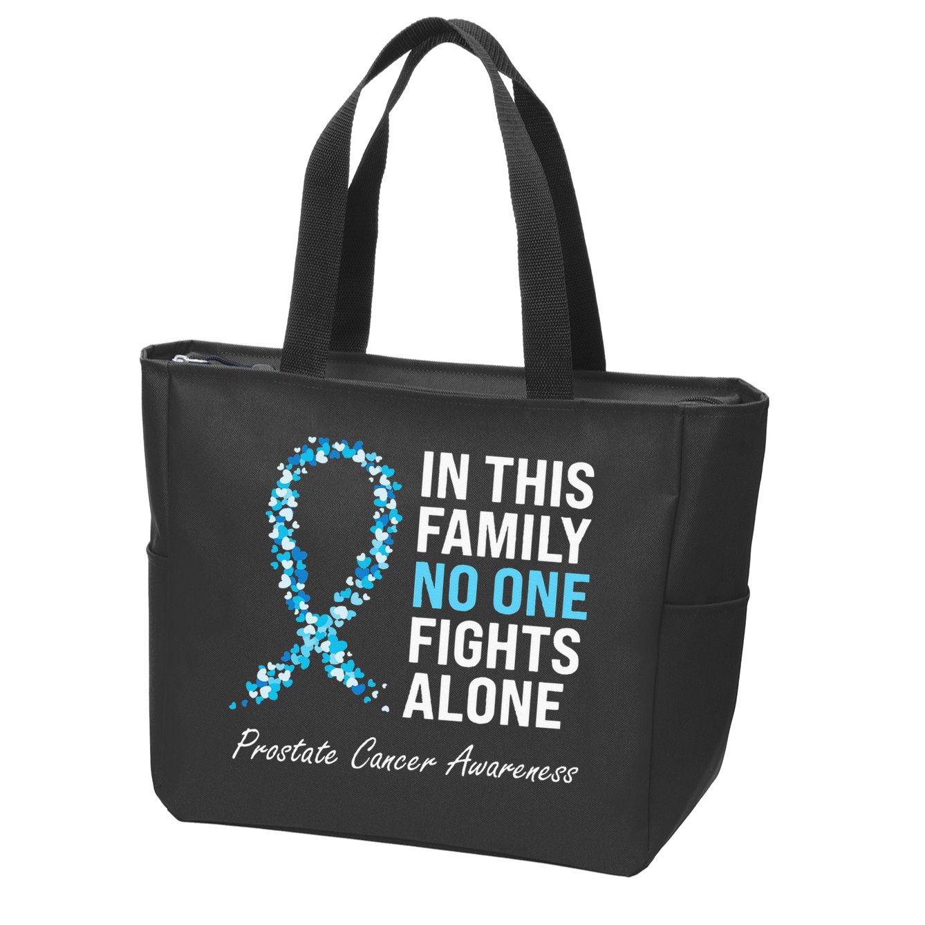Family Prostate Cancer Awareness Light Blue Ribbon Survivor Zip Tote Bag