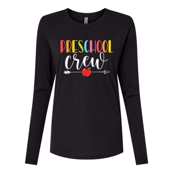 Funny Preschool Crew Teacher First Day Of School Womens Cotton Relaxed Long Sleeve T-Shirt