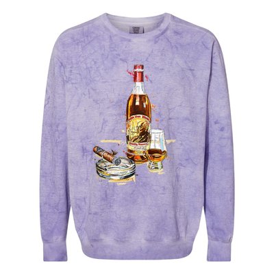 Funny Pappy & Cigar Painting, Blantons, Buffalo Trace 1 Colorblast Crewneck Sweatshirt