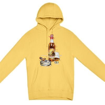 Funny Pappy & Cigar Painting, Blantons, Buffalo Trace 1 Premium Pullover Hoodie