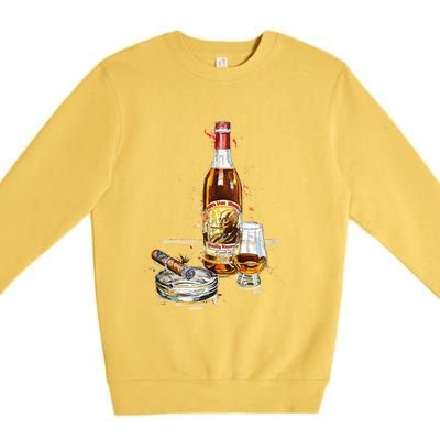 Funny Pappy & Cigar Painting, Blantons, Buffalo Trace 1 Premium Crewneck Sweatshirt