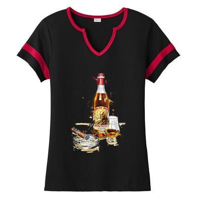 Funny Pappy & Cigar Painting, Blantons, Buffalo Trace 1 Ladies Halftime Notch Neck Tee