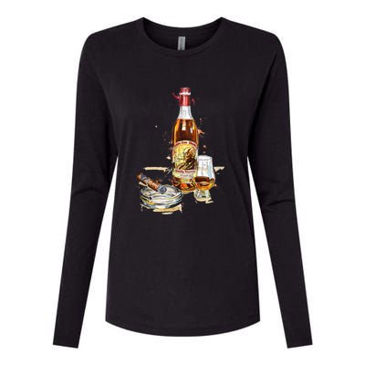 Funny Pappy & Cigar Painting, Blantons, Buffalo Trace 1 Womens Cotton Relaxed Long Sleeve T-Shirt