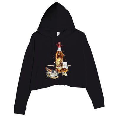 Funny Pappy & Cigar Painting, Blantons, Buffalo Trace 1 Crop Fleece Hoodie