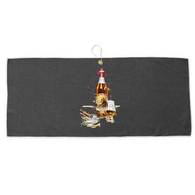 Funny Pappy & Cigar Painting, Blantons, Buffalo Trace 1 Large Microfiber Waffle Golf Towel