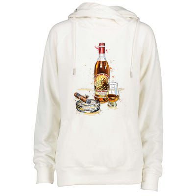 Funny Pappy & Cigar Painting, Blantons, Buffalo Trace 1 Womens Funnel Neck Pullover Hood