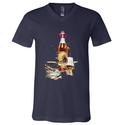 Funny Pappy & Cigar Painting, Blantons, Buffalo Trace 1 V-Neck T-Shirt